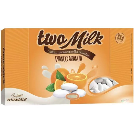 Two Milk Arancia, confetti bianchi Maxtris da 1 kg con doppio cioccolato Two Milk Arancia, confetti bianchi Maxtris da 1 kg con doppio cioccolato