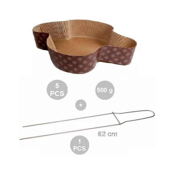 Kit Spillone in acciaio 62 cm con 5 stampi colomba in carta forno calandrata monouso da 500 g
