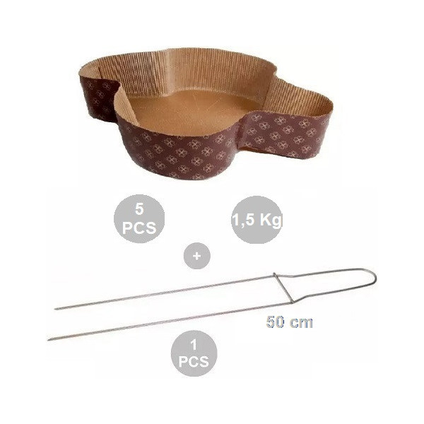 Kit spillone 50 cm con 5 stampi colomba in carta forno calandrata per colombe dal peso di 1,5 Kg