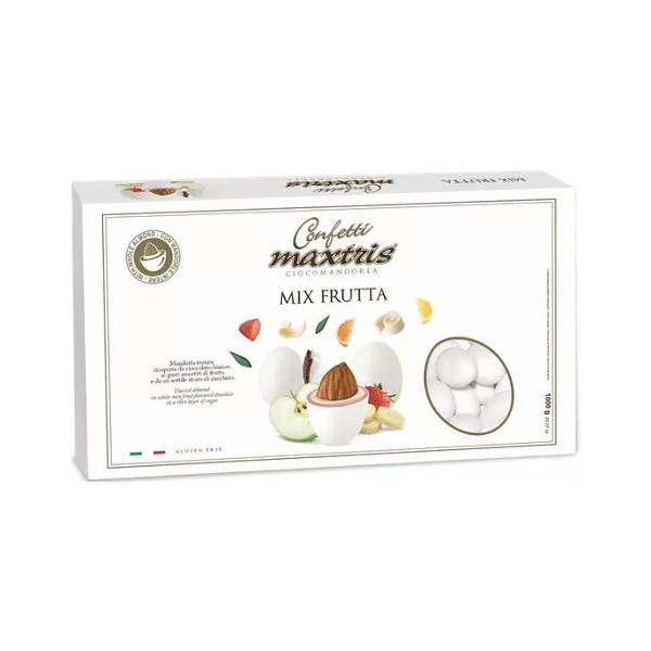 Maxtris Frutta confetti bianchi ai gusti assortiti di frutta 1 Kg, i cioco-mandorla mix frutta