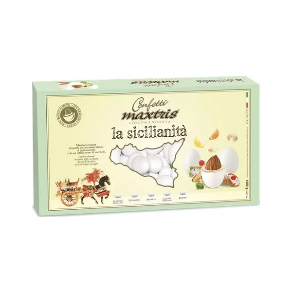 Maxtris La Sicilianità confetti bianchi ai gusti assortiti frutta e pasticceria siciliana 1 Kg