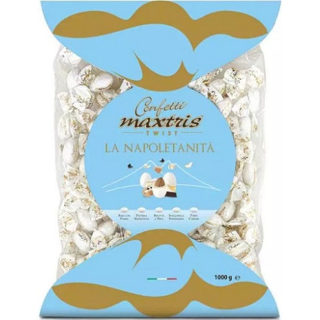 Twist Maxtris la Napoletanità confetti bianchi incartati in busta da 1 Kg Twist Maxtris la Napoletanità confetti bianchi incartati in busta da 1 Kg