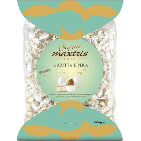 Twist Maxtris Ricotta e Pera confetti bianchi incartati in busta da 1 Kg Twist Maxtris Ricotta e Pera confetti bianchi incartati in busta da 1 Kg