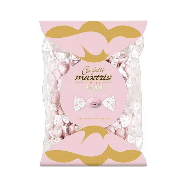 Busta Twist Maxtris Rosa Nascita confetti rosa incartati in busta da 1 Kg