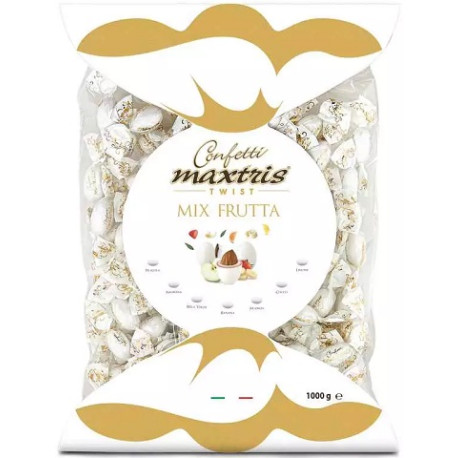 Twist Maxtris Frutta confetti bianchi incartati in busta da 1 Kg Twist Maxtris Frutta confetti bianchi incartati in busta da 1 Kg