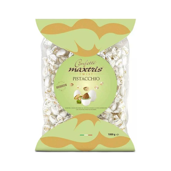 Twist Maxtris Pistacchio confetti bianchi incartati in busta da 1 Kg