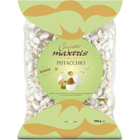 Twist Maxtris Pistacchio confetti bianchi incartati in busta da 1 Kg Twist Maxtris Pistacchio confetti bianchi incartati in busta da 1 Kg