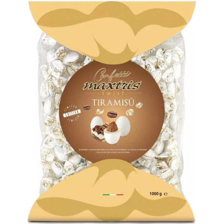 Twist Maxtris Tiramisù confetti bianchi incartati in busta da 1 Kg Twist Maxtris Tiramisù confetti bianchi incartati in busta da 1 Kg