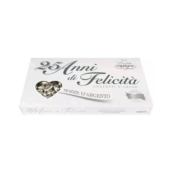 25 Anni di Felicità Nozze D'Argento Crispo confetti argento con mandorla naturale