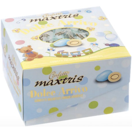 Vassoio Dolce Arrivo Celeste confetti celesti Maxtris incartati da 500 g Vassoio Dolce Arrivo Celeste confetti celesti Maxtris incartati da 500 g