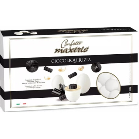Maxtris Ciocoliquirizia confetti bianchi da 1 Kg: liquirizia ricoperta da cioccolato bianco e confettata Maxtris Ciocoliquirizia confetti bianchi da 1 Kg: liquirizia ricoperta da cioccolato bianco e confettata