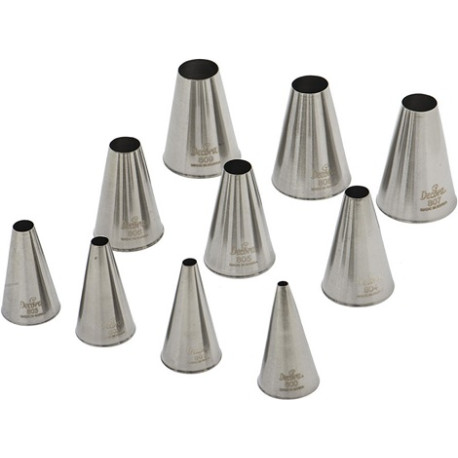 Set 10 cornetti lisci in acciaio inox dal diametro 4 a 18 mm Decora Set 10 cornetti lisci in acciaio inox dal diametro 4 a 18 mm Decora