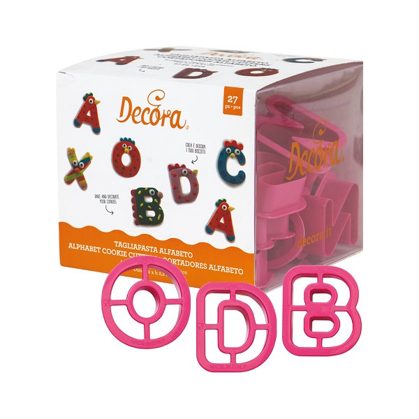 Set 27 tagliapasta lettere alfabeto grandi 5,2xh2,2 cm in plastica da Decora