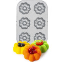 Flowers, plateau o teglia 6 ciambelle fiori diametro 7,5 cm in acciaio antiaderente da Decora