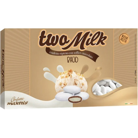Two Milk Bacio, confetti bianchi Maxtris con doppio cioccolato da 1 kg Two Milk Bacio, confetti bianchi Maxtris con doppio cioccolato da 1 kg