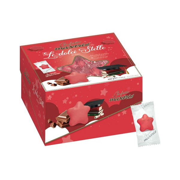 Le Dolci Stelle Rosso confetti rossi Maxtris incartati in vassoio 500 g