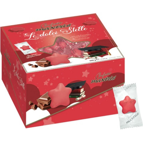 Le Dolci Stelle Rosso confetti rossi Maxtris incartati in vassoio 500 g Le Dolci Stelle Rosso confetti rossi Maxtris incartati in vassoio 500 g