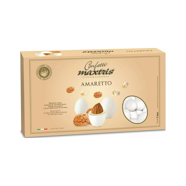 Maxtris Amaretto confetti bianchi 1Kg: confetti cioco-mandorla in confezione da Kg 1