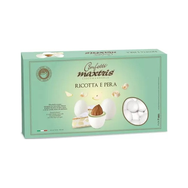 Maxtris Ricotta e Pera, confetti bianchi i cioco-mandorla Maxtris al gusto torta ricotta e pera da 1 Kg