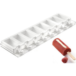 Set 2 Stampi mini Gelati Chic in silicone Top White + 2 vassoi in ABS + 100 bastoncini legno di faggio, da Silikomart.