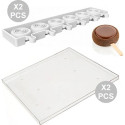 GEL017M, set mini gelati Sun da Silikomart: 2 stampi in silicone Top White + 1 vassoio in ABS + 100 mini bastoncini legno