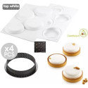 Kit Tarte Ring Round 4 Anelli microforati di 10 cm e Stampo in Silicone da Silikomart per Crostate Tonde