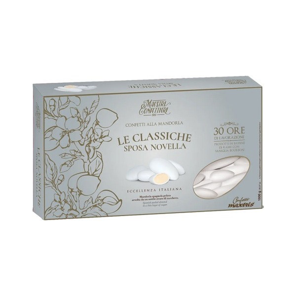 Sposa Novella Bianco confetti bianchi Maxtris a mandorla 1 kg