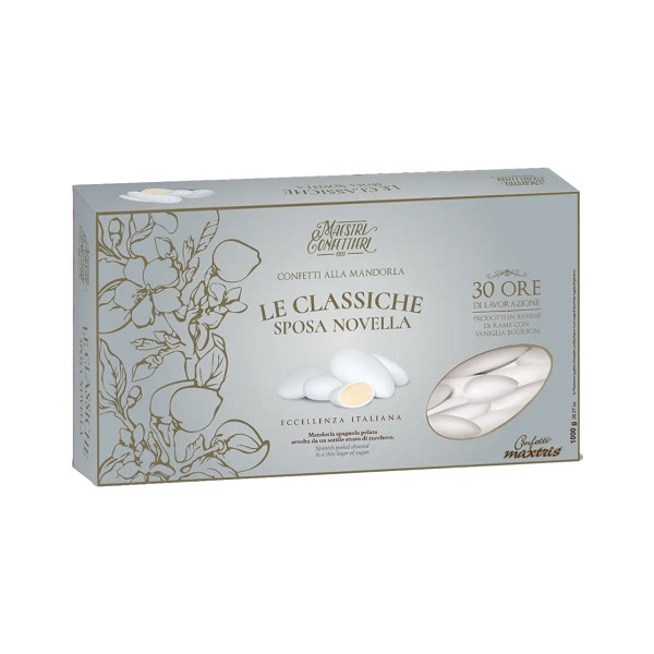Sposa Novella Bianco confetti bianchi Maxtris a mandorla 1 kg