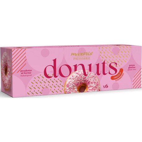 Maxtris Donuts Fragola 6 ciambelle rosa da 35 g Maxtris Donuts Fragola 6 ciambelle rosa da 35 g