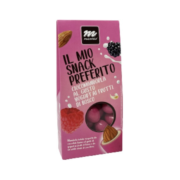 Sacchetto Maxtris Yogurt ai Frutti di Bosco confetti fucsia in confezione da 150 g