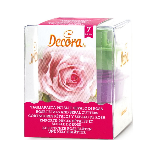 Tagliapasta per rose Decora: set 7 cutter in plastica per rose con sepalo