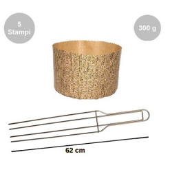 Kit Panettone Alto 300g: 5 Stampi in Carta Professionale + Spillone Raffreddamento DECORA Inox 4 punte 62 cm