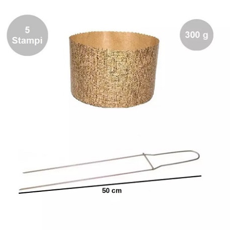 Kit spillone 2 punte in acciaio da 50 cm con 10 stampi panettone alto in cellulosa 300 g Kit spillone 2 punte in acciaio da 50 cm con 10 stampi panettone alto in cellulosa 300 g