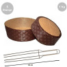 Kit spillone 4 punte in acciaio da 62 cm con 5 stampi panettone basso in carta da 1 Kg Kit spillone 4 punte in acciaio da 62 cm con 5 stampi panettone basso in carta da 1 Kg