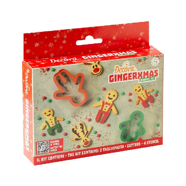 Ginger Christmas Decora set 2 tagliapasta e 4 stencil per omino natalizio decorato