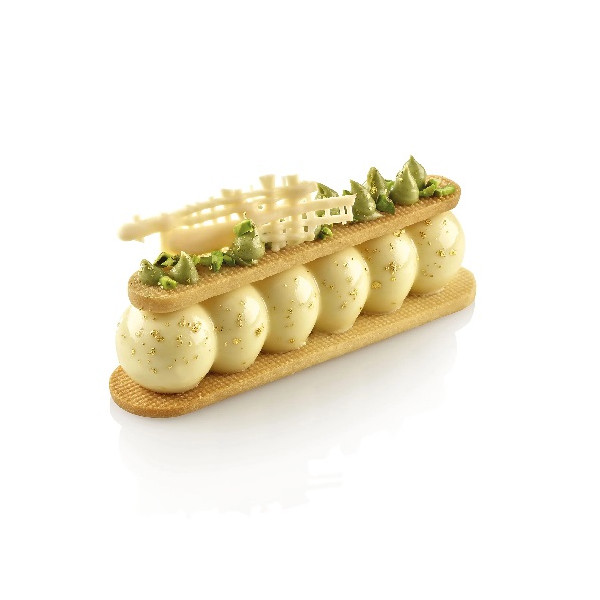 Truffle Eclair 75 Silikomart; stampo silicone bianco per 8 strisce Eclair 130 x 31 e h 28 mm con cutter