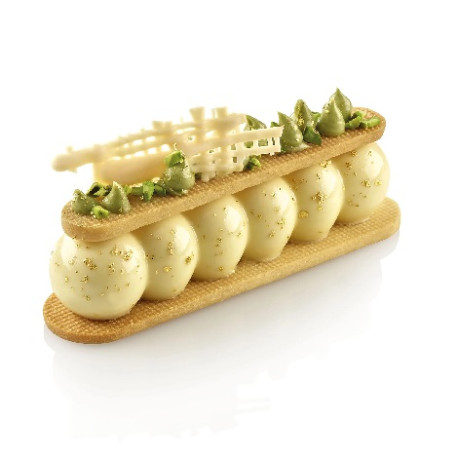 Truffle Eclair 75 Silikomart; stampo silicone bianco per 8 strisce Eclair 130 x 31 e h 28 mm con cutter Truffle Eclair 75 Silikomart; stampo silicone bianco per 8 strisce Eclair 130 x 31 e h 28 mm con cutter