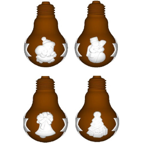 Lampadine natalizie stampo cioccolato policarbonato 4 lampadine con decori natalizi Lampadine natalizie stampo cioccolato policarbonato 4 lampadine con decori natalizi