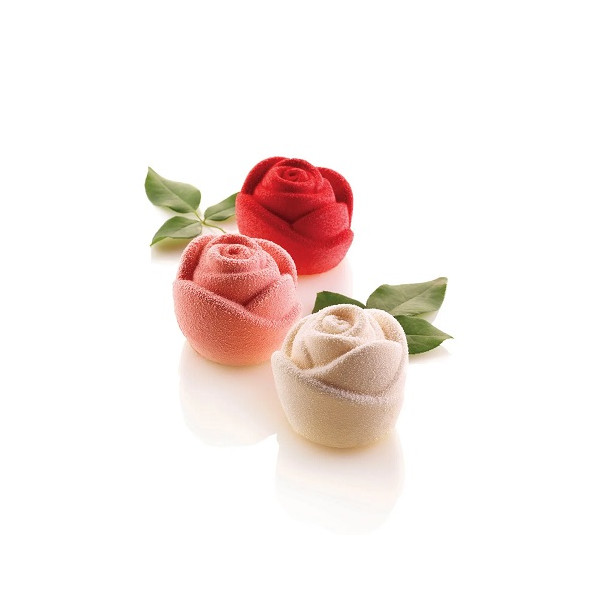 Rosa 145 Silikomart: stampo in silicone bianco per 6 rose di ø7xh5,5 cm