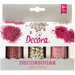 Decora Sprinkles Set Decor Mix Argento e Rosa (85 g) | 3 Tipi di Decorazioni: Lenti al Cioccolato, Perline e Bastoncini