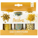 Decora Sprinkles Set Decor Mix Oro e Multicolor (85g) | 3 Tipi di Decorazioni: Lenti al Cioccolato, Perline e Bastoncini