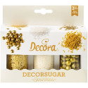 Decora Sprinkles Set Decor Mix Oro e Bianco (85g) | 3 Tipi di Decorazioni: Lenti al Cioccolato, Perline e Bastoncini