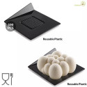 Set 100 vassoi monoporzioni quadrati in plastica nera di lato 83 mm, riutilizzabili da Silikomart