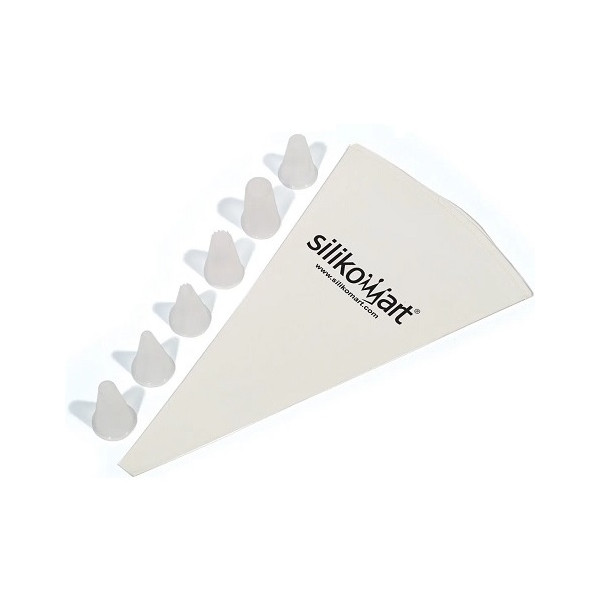 Sac a poche da 34 cm con 6 punte Silikomart: sacco decoratore in cotone con punte intercambiabili in plastica