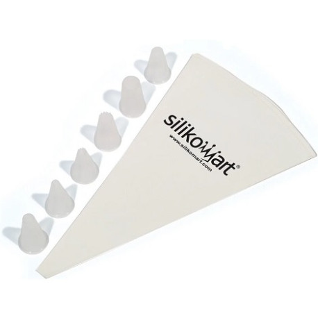 Sac a poche da 34 cm con 6 punte Silikomart: sacco decoratore in cotone con punte intercambiabili in plastica Sac a poche da 34 cm con 6 punte Silikomart: sacco decoratore in cotone con punte intercambiabili in plastica
