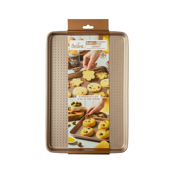 Teglia forata cookies Decora teglia per biscotti metallo antiaderente rose gold line 39,7x27 h 2,4 cm