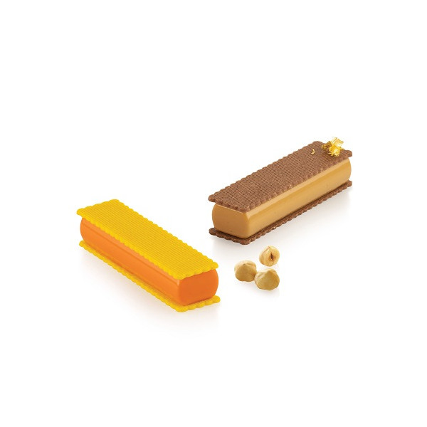 Sweet rectangle 85 Silikomart: stampo in silicone con cutter a doppia faccia per dolci rettangoli 128x33 h 21 mm
