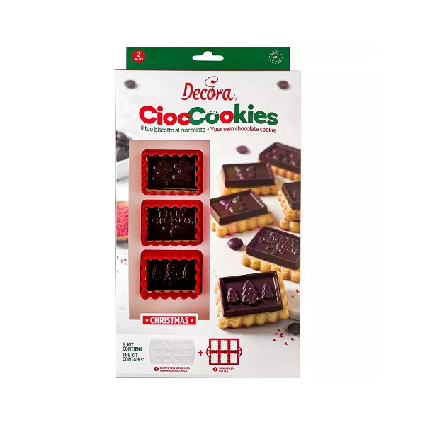 Tagliapasta CiocCookies Natale Decora: tagliapasta in plastica per gallette e stampo termoformato placchette cioccolato
