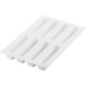Kit Stripe Eclair 95 Silikomart: stampo in silicone bianco per 8 strisce eclair da 130x28xh8 mm con cutter in plastica