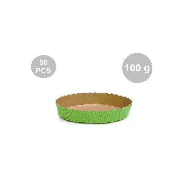 Set 50 stampi crostatine tonde da 100 g in carta da forno verde ø10xh3 cm